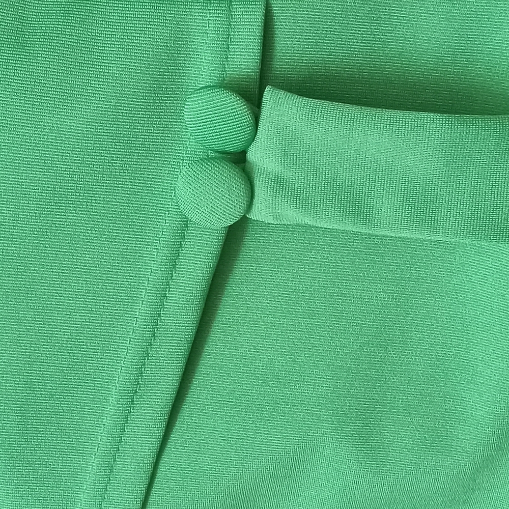 Midi Bodycon Green Metamorphosis Girl Ruffle Sleeve Dress Size LX. - Picture 9 of 10